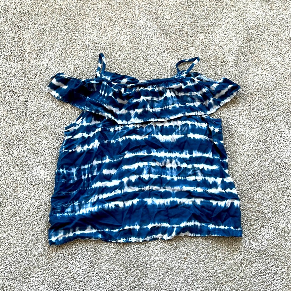 Tank top with ruffles, blue and white